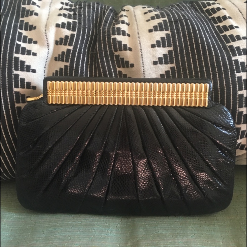 Vintage Judith Leiber Black Snakeskin Clutch